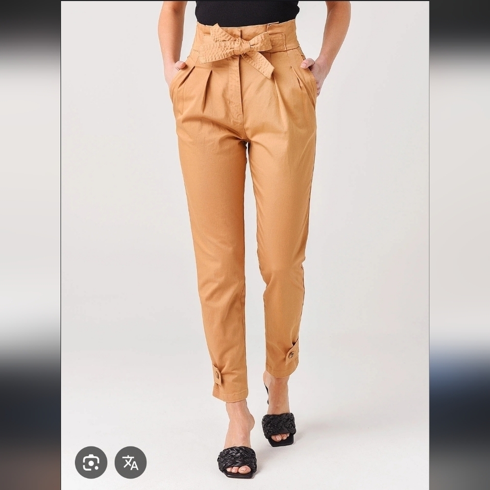 A.L.C. Tapered Khaki Paperbag Tie waist Pleated Seams Trouser Karey Pant 2/4